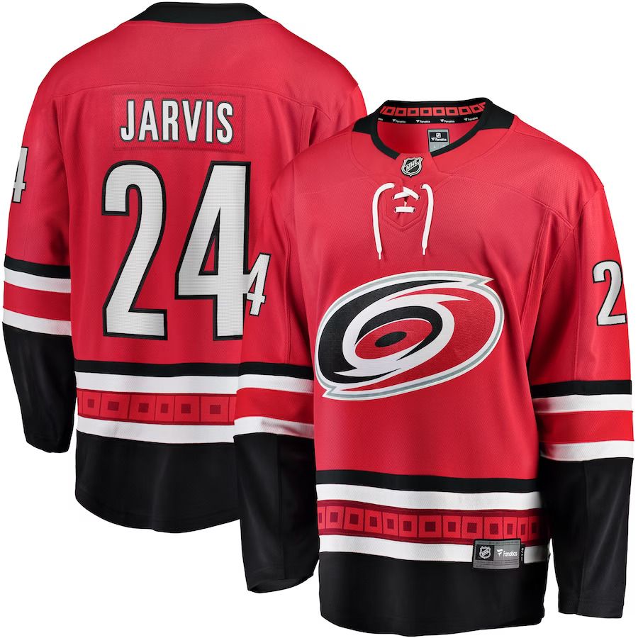Men Carolina Hurricanes 24 Seth Jarvis Fanatics Branded Red Home Breakaway Player NHL Jersey